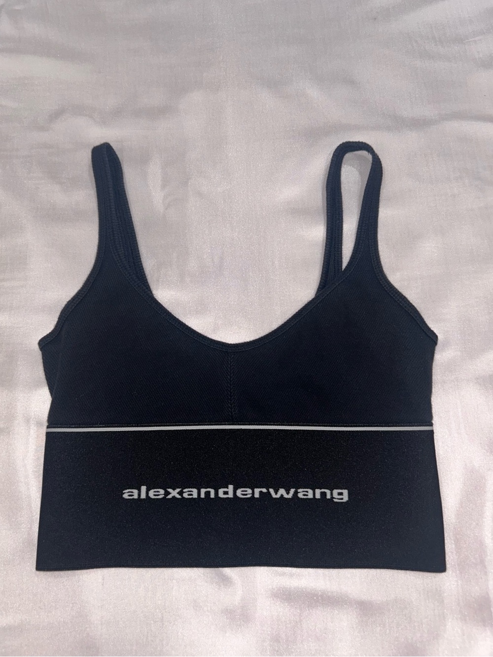 Alexander Wang Black Logo Elastic Ribbed Crop Sports Bra Tank Top
